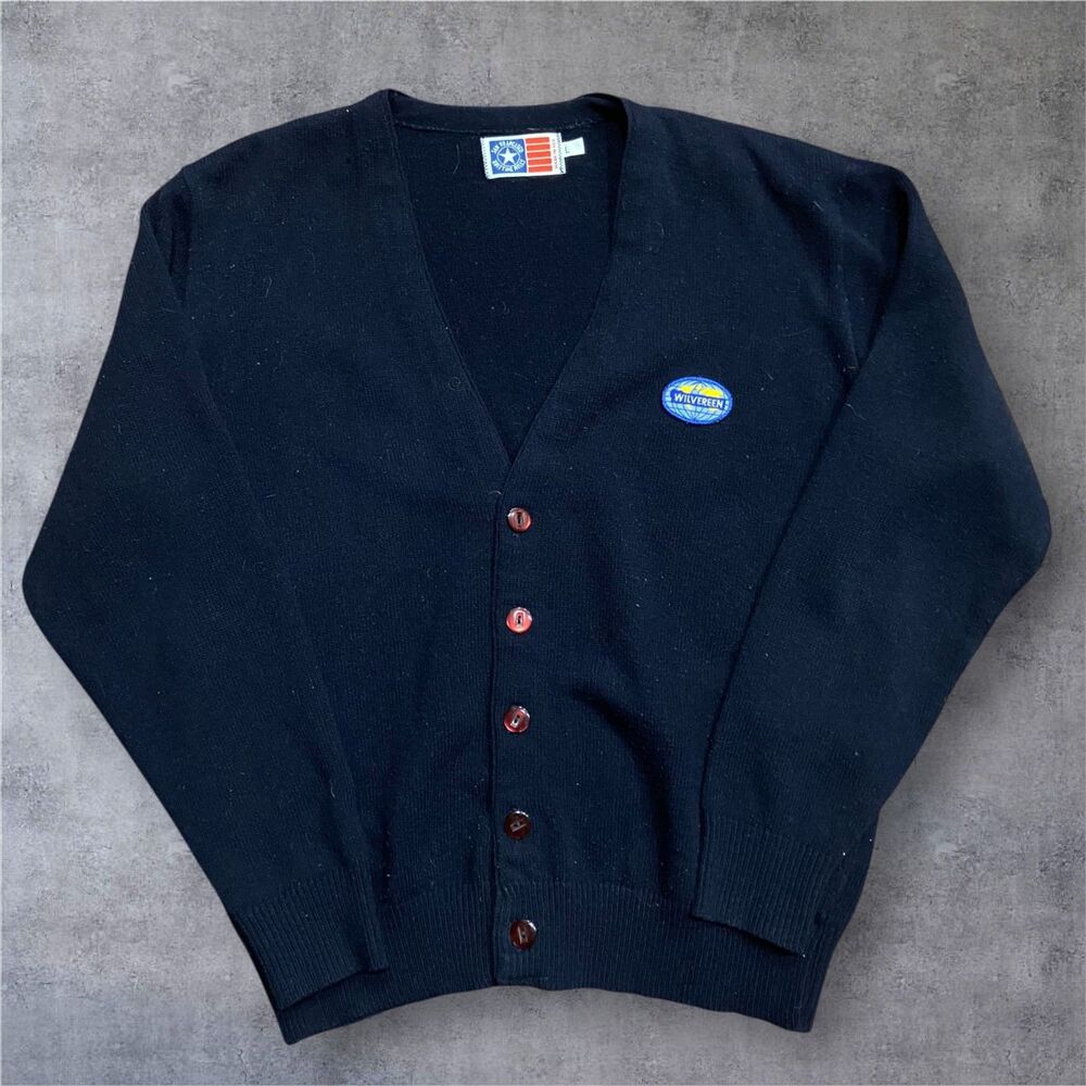 San Francisco Knitting Mills Vintage Navy Blue Co Branded Cardigan Sweater Large